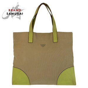 Prada triangular logo plate Beige Tan green canvas leather tote bag handbag